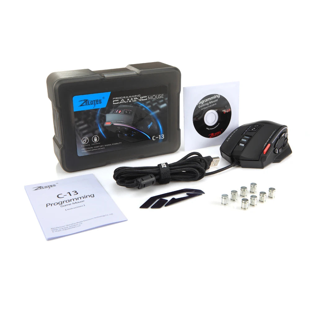 ZELOTES C13 Wired Mouse 10000DPI Programmable Gaming Mouse 13 Buttons RGB Light Laser Mouse for Gamer Computer PC Laptop