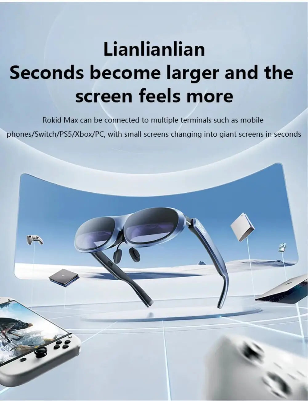 Rokid Max AR 3D Smart Glasses Station Overseas Global Version Micro OLED 215' Max Screen FoV Viewing For Video Games