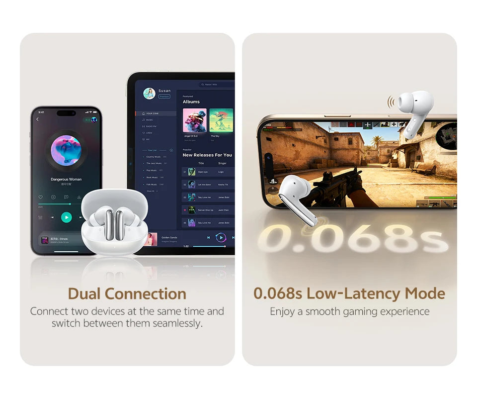 QCY Melobuds N20 BH25HT20A Wireless Bluetooth 6.0 Earphone -50dB Adaptive ANC 13mm Drivers Headsets 6 Mics HD Calls Earbud 40Hrs