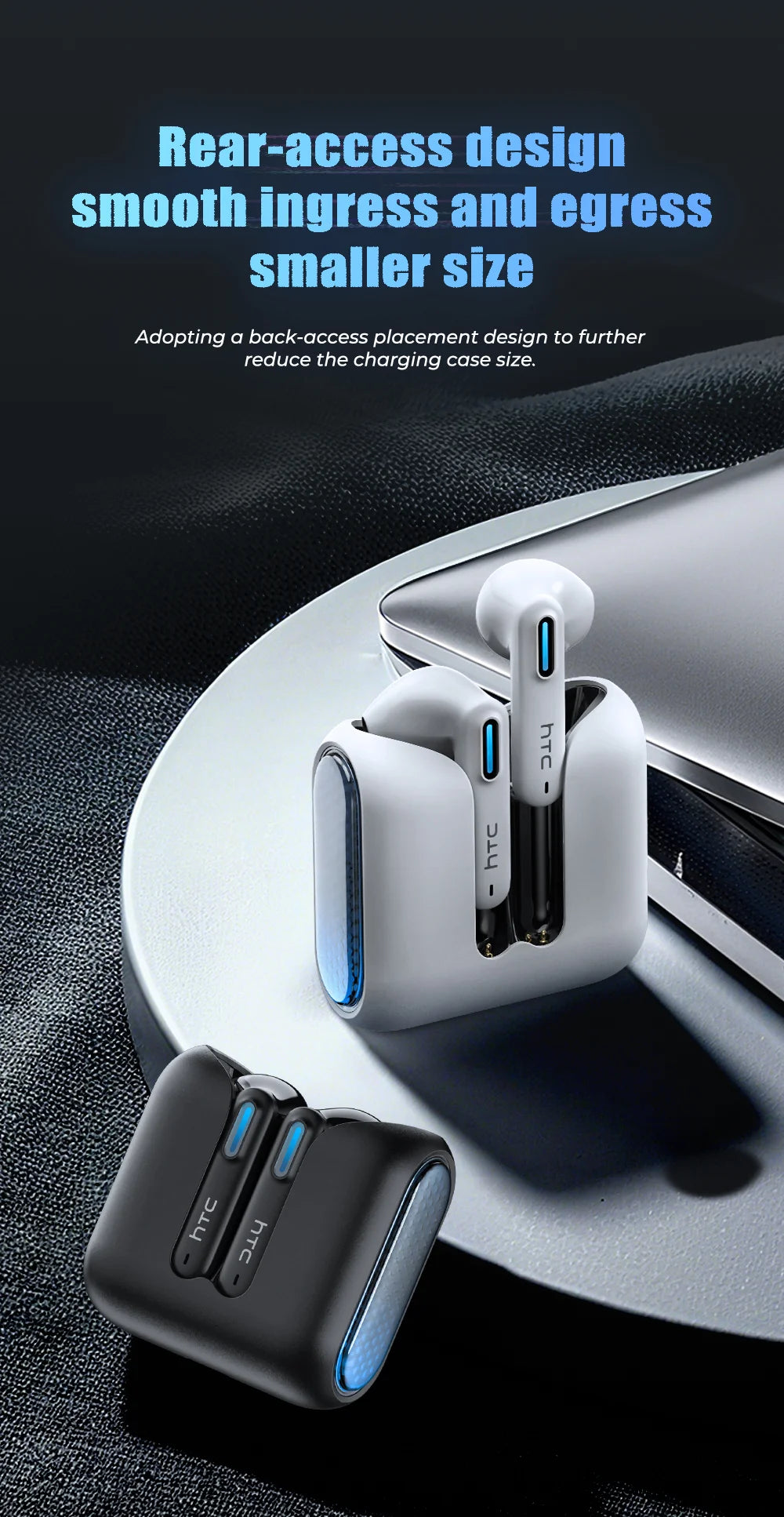 HTC Wireless Bluetooth Earphones Low Latency Gaming Headphones USB-C 30Hrs Playback Comfortable Earbuds With Noise Canceling Mic