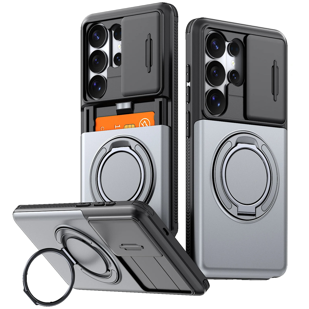 Case For Samsung Galaxy S26 S25 S24 S23 S22 Ultra Plus S25FE S24FE Funda Slide Camera Protect Ring Holder With Card Armor Cover
