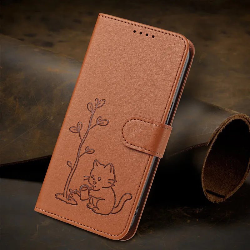 Cats & Trees Pattern Leather Phone Case For VIVO Y39 Y29 Y19S Y38 Y78+ Y17S Y27 Y36 Y16 Y56 5G Wallet Flip Cover Card Holder Bag