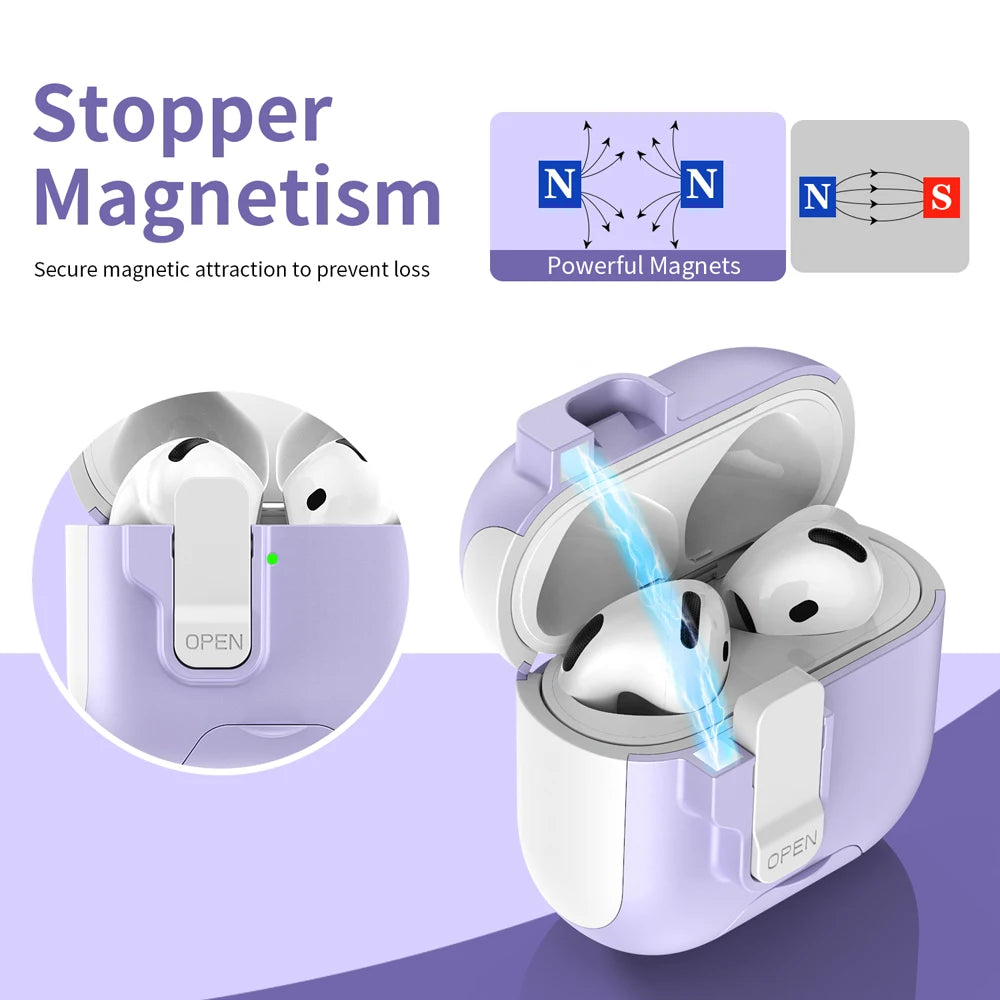 Magnet Security Lock Cover for Airpods 4 ANC Case With Lanyard Full Body Protection Shockproof Charging Cases For Airpods Pro 2