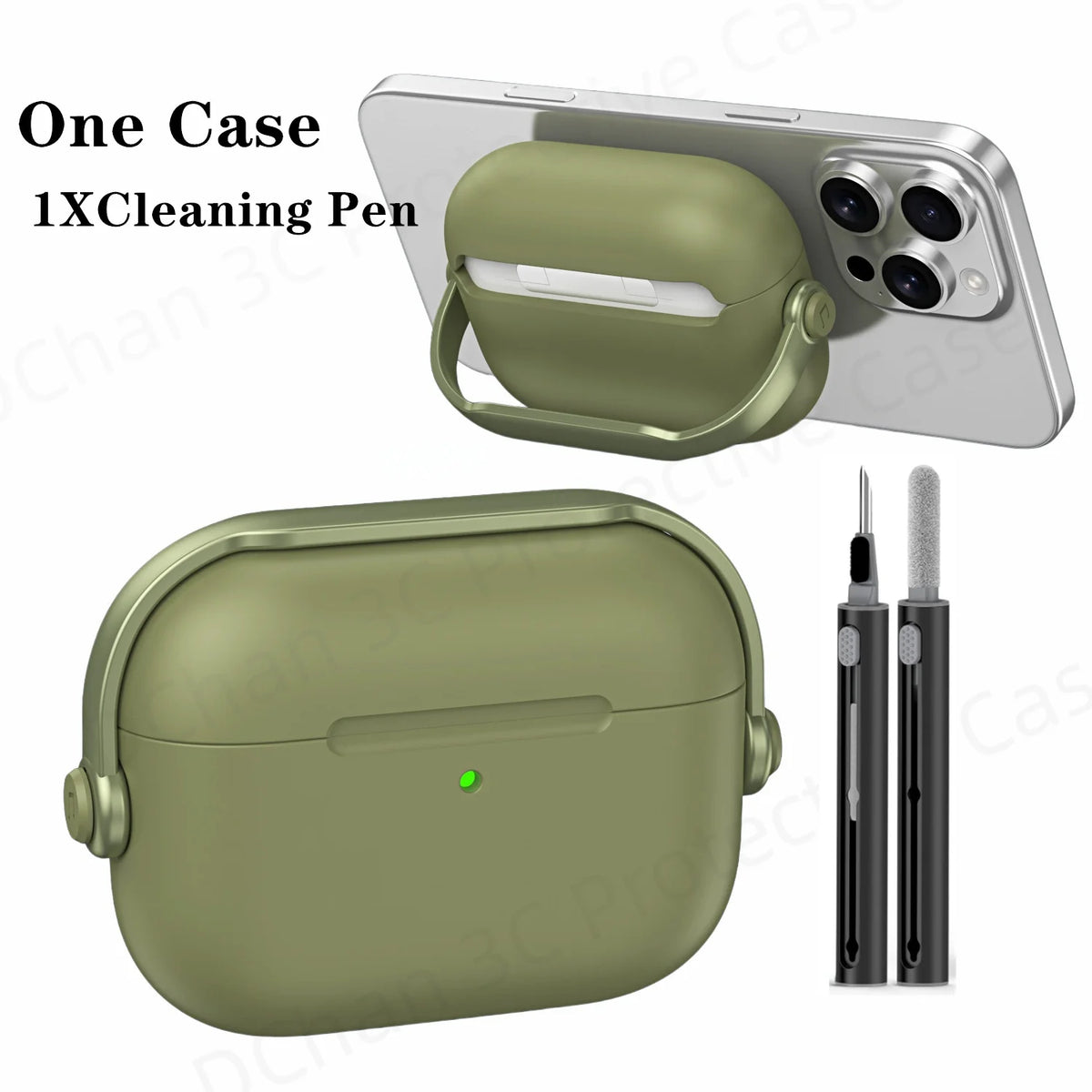 For AirPod Pro3 Case With Lock Shockproof Protective Cover with Cleaner Kit For Airpod 4 Case For AirPods Pro 3 Phone Stand Case