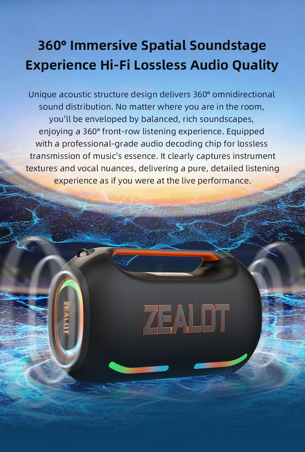 ZEALOT ZE41 250W Bluetooth Subwoofer | 48000mAh Long-Lasting Battery, RGB Lights, OTG Recording, Smart APP Control
