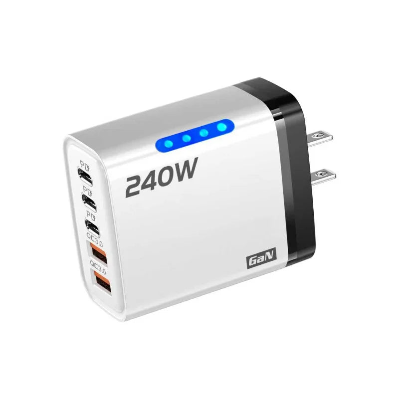 240W GaN Desktop Charger 5 in 1 USB Type-C Charger 120W Type To TypeC Cable Fast Charging Wall Charger For IPhone Xiaomi