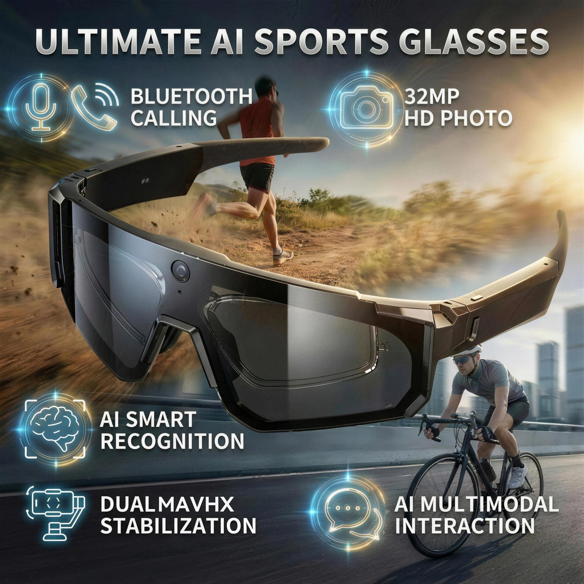 New AI Smart Shooting&Recording Glasses with 800W Camera HD Anti-Shake Bicycle Riding Shooting Artifact Windproof Goggles 2026