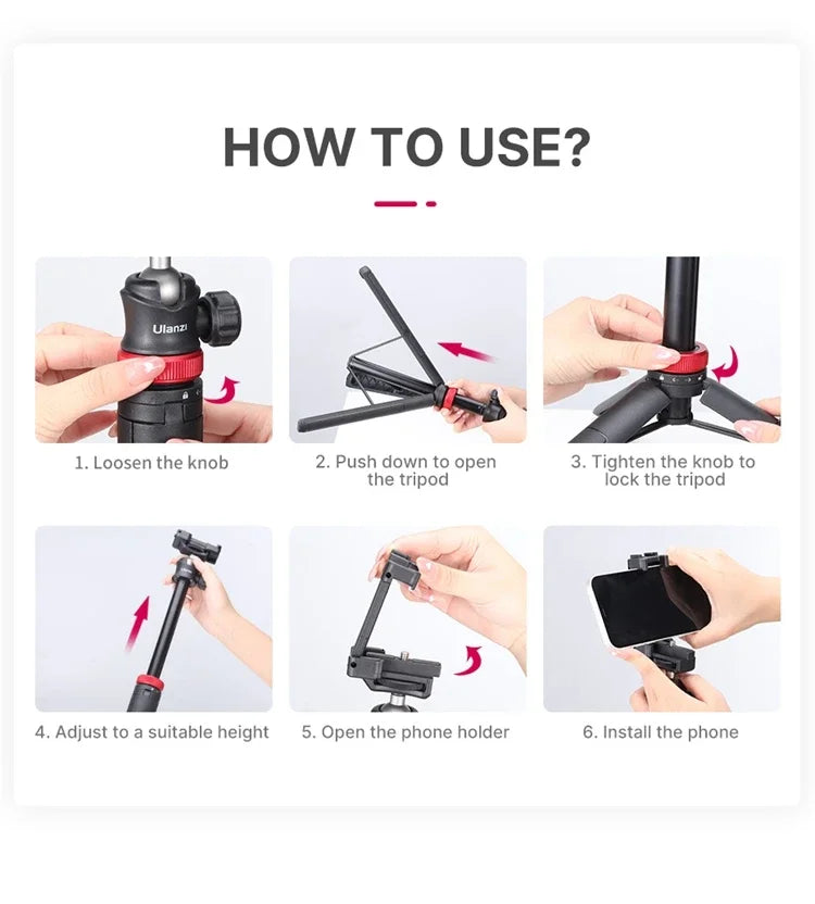 Ulanzi MT-44 1.46M Extend Selfie Stick Tripods Tripod With Phone Clamp For Cameras Cellphone Samsung iPhone Huawei Xiaomi Stand