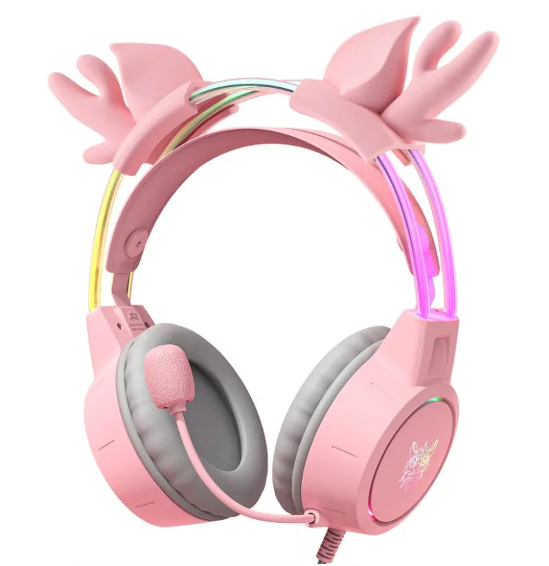 ONIKUMA X15 Pro Pink Cat Ear Gaming Headset Wired RGB Headphones 50MM Driver 3.5MM Stereo Sound Flexible Mic for PC PS4 PS5 Xbox