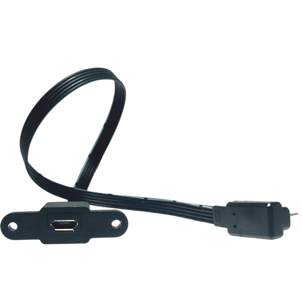 5CM 10CM 20CM MicroUSB panel mounting connector female Micro USB 5-pin.extension cable 30cm 50cm, with screw holes