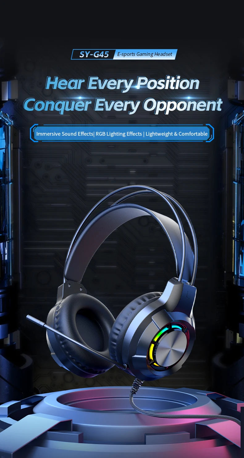 Over-Ear Gaming Headphone 7.1 Surround Sound ENC Noise Cancelling Mic RGB LED Wired Headset for PC PS4 PS5 Xbox Laptop Desktop