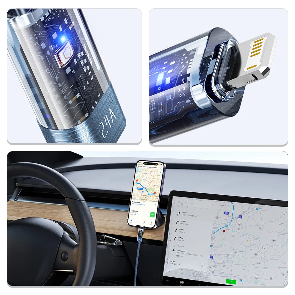 Toocki USB A to Lightning Cable 2.4A Smart Auto Power-off Fast Charging Data Wire for iPhone 14 13 12 11 Pro Max XS 8 7 SE iPad