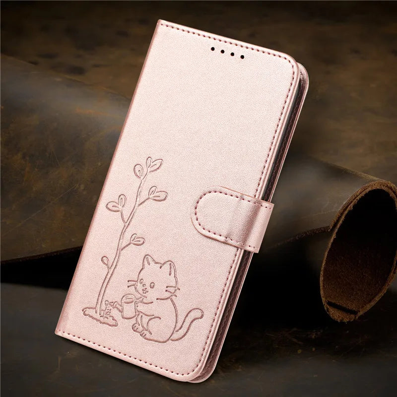 Cats & Trees Pattern Leather Phone Case For VIVO Y39 Y29 Y19S Y38 Y78+ Y17S Y27 Y36 Y16 Y56 5G Wallet Flip Cover Card Holder Bag