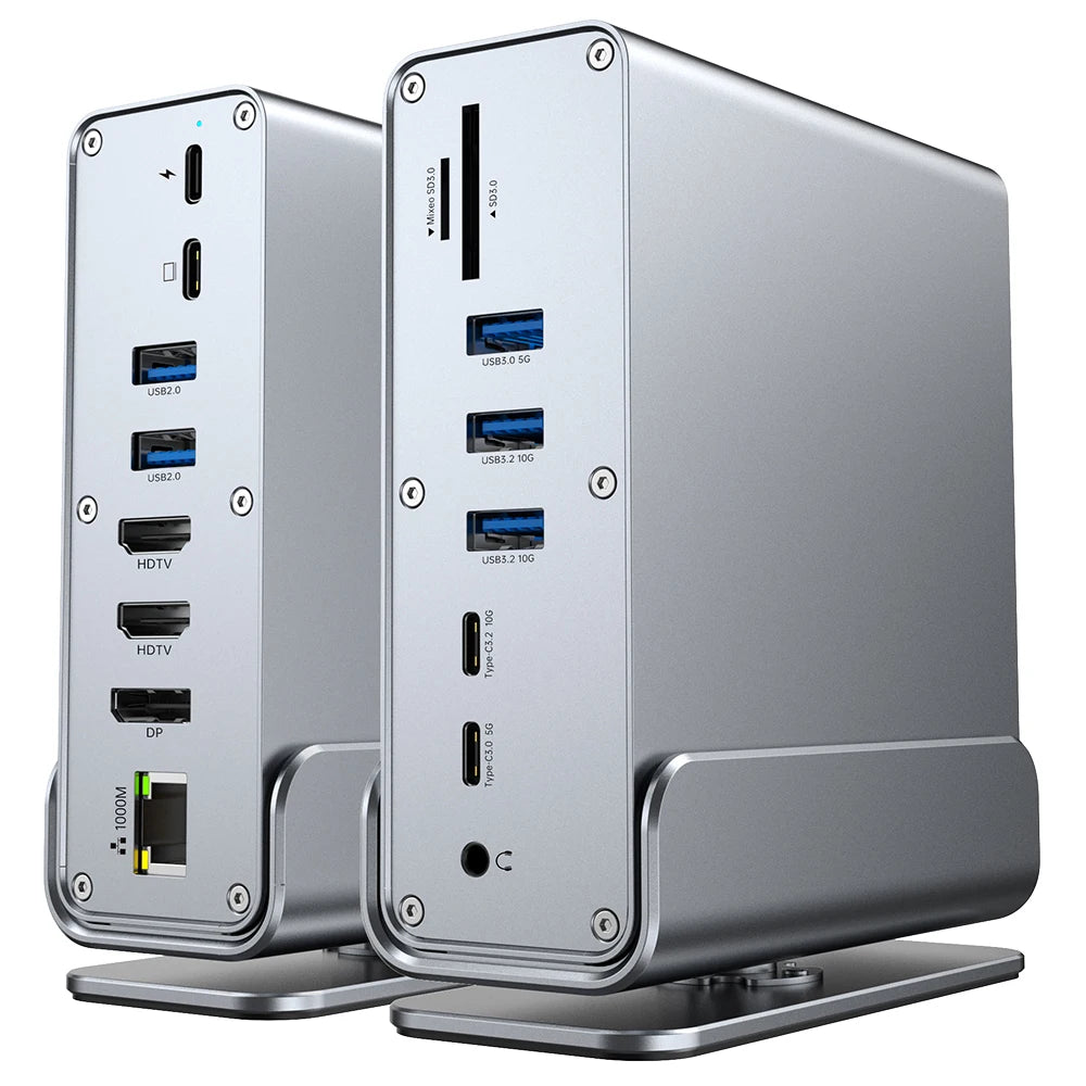 15-in-1 USB C Hub Triple Monitor 4K@60Hz DP Hub with 10Gbps USB3.2 RJ45 Gigabit PD 100W SD/TF & 3.5mm Audio for Laptops