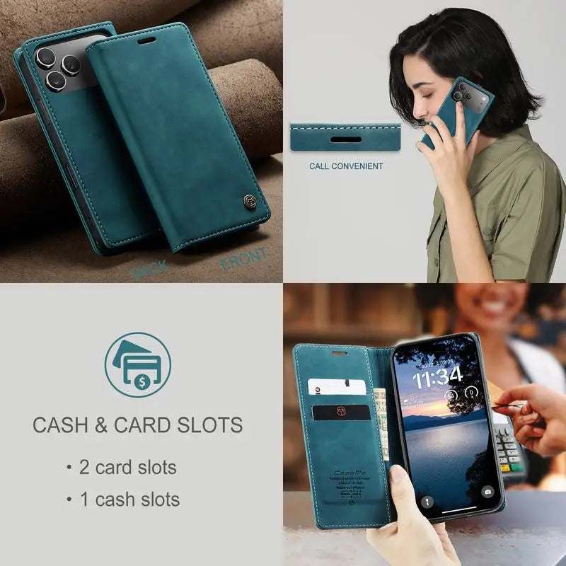 Leather Case For iPhone 17 16 15 14 13 12 11 18 Pro Max Air 16E X XR XS Max SE 2020 6 6s 7 8 Plus Luxury Magnetic Phone Cover