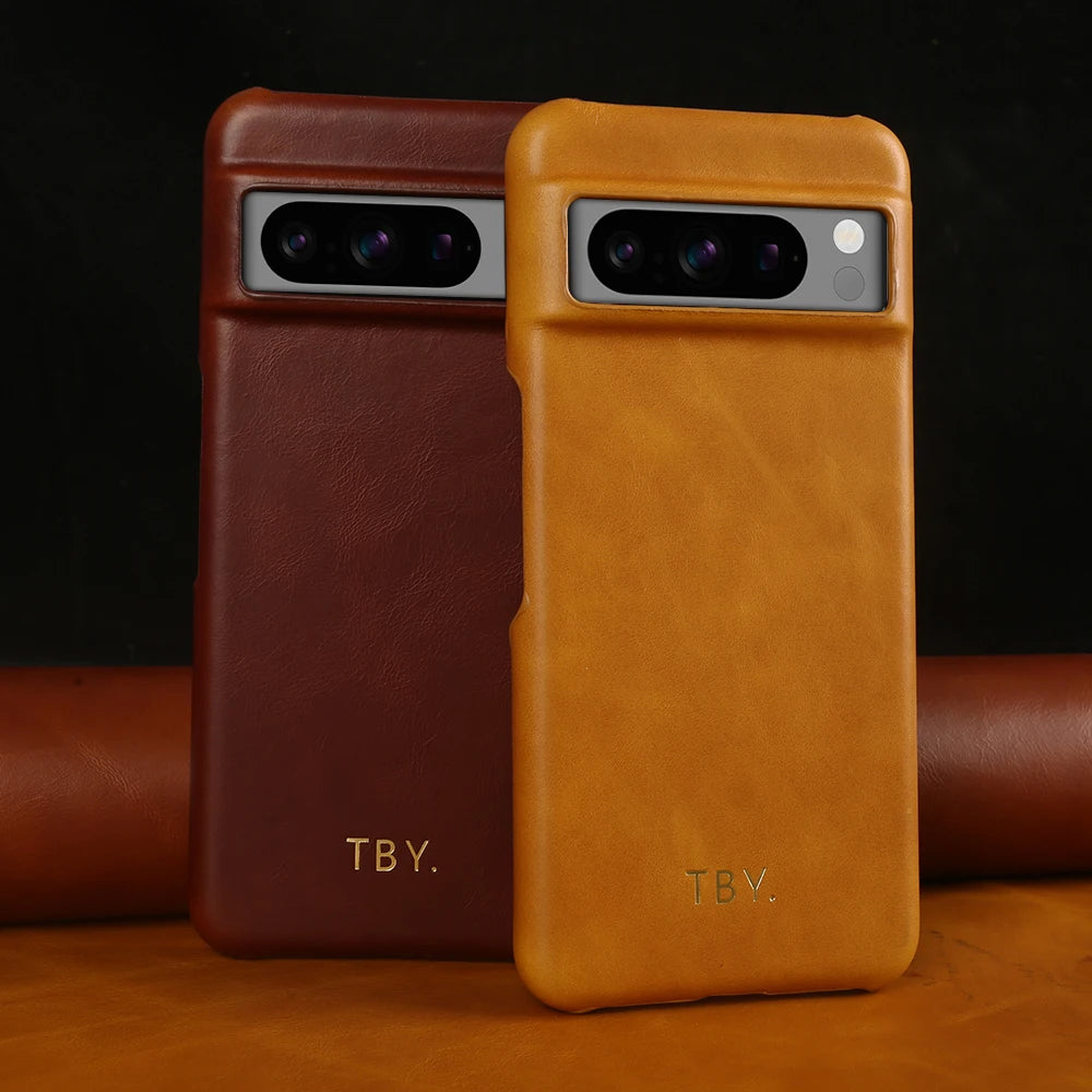 Engrave Initials Oil Wax Genuine Leather Case For Google Pixel 11 10 Pro XL 10A 9A 9 Pro XL 8 8A 7A 7 6A 5A 5 6 Phone Back Cover