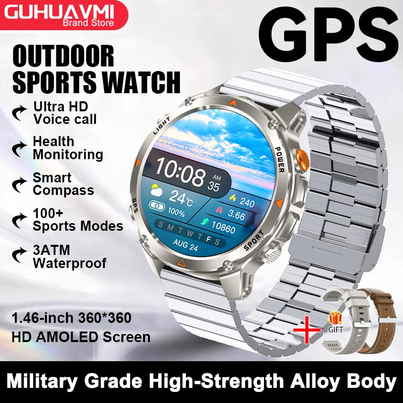 2026 New GPS Map Navigation Smart Watch Men Women Amoled Screen 3ATM Waterproof Sport SmartWatch Compass NFC BT Call Watches Men