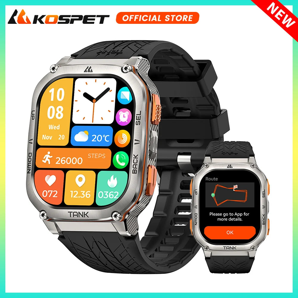 KOSPET TANK M3 Ultra GPS Smart Watch Men Military Grade Compass Altimeter Barometric 480mAh 60Day Battery IP69K 5ATM Waterproof
