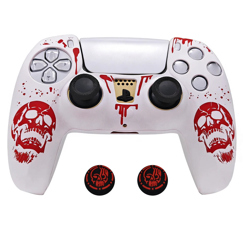 For PS5 Controller Silicone Cover Soft Skin Case with Laser Engraving 2 Thumb Grips Anti-Slip Shockproof Dustproof Covers