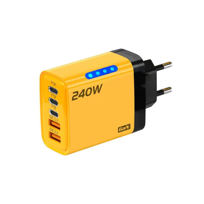 240W GaN Desktop Charger 5 in 1 USB Type-C Charger 120W Type To TypeC Cable Fast Charging Wall Charger For IPhone Xiaomi
