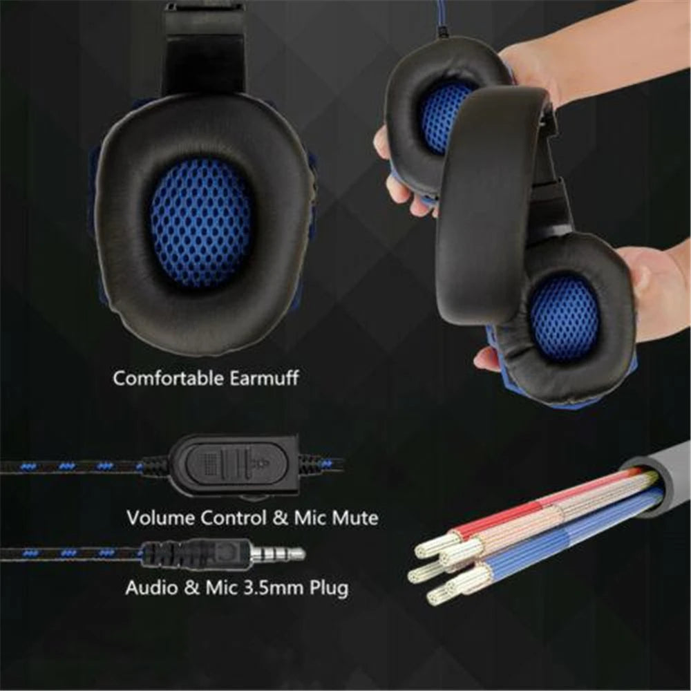 Gaming Headsets Over-Ear 3.5mm Wired Headphones Music Stereo Earphones With Adjustable Microphone For Computer Phone Laptop PC