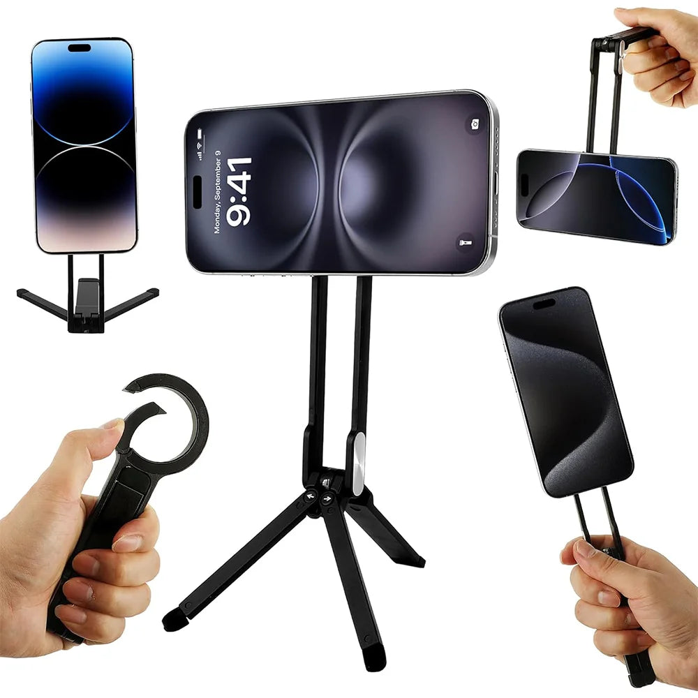 Alloy Magnetic Phone Tripod Foldable Portable Stand Carabiner-Mounted Desk Support with 3 Magnetic Rings for iPhone 14 15 Xiaomi