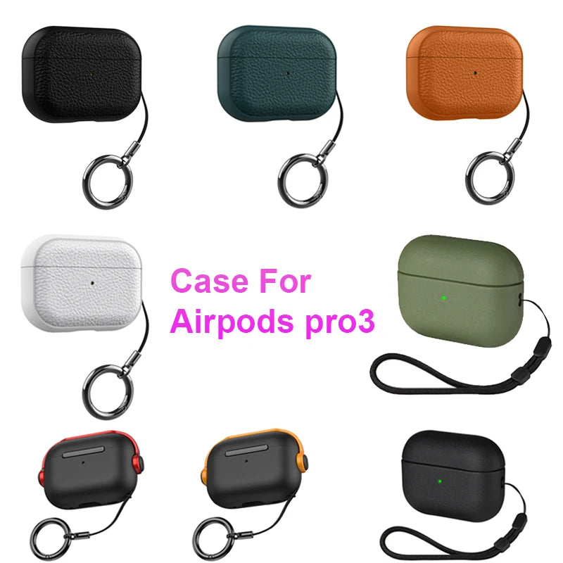 Leather Texture Case For Apple Airpods 1 2 3 4 Pro air pods Wrieless Bluetooth Earphone Protective Cover Anti-lost Headphone Bag