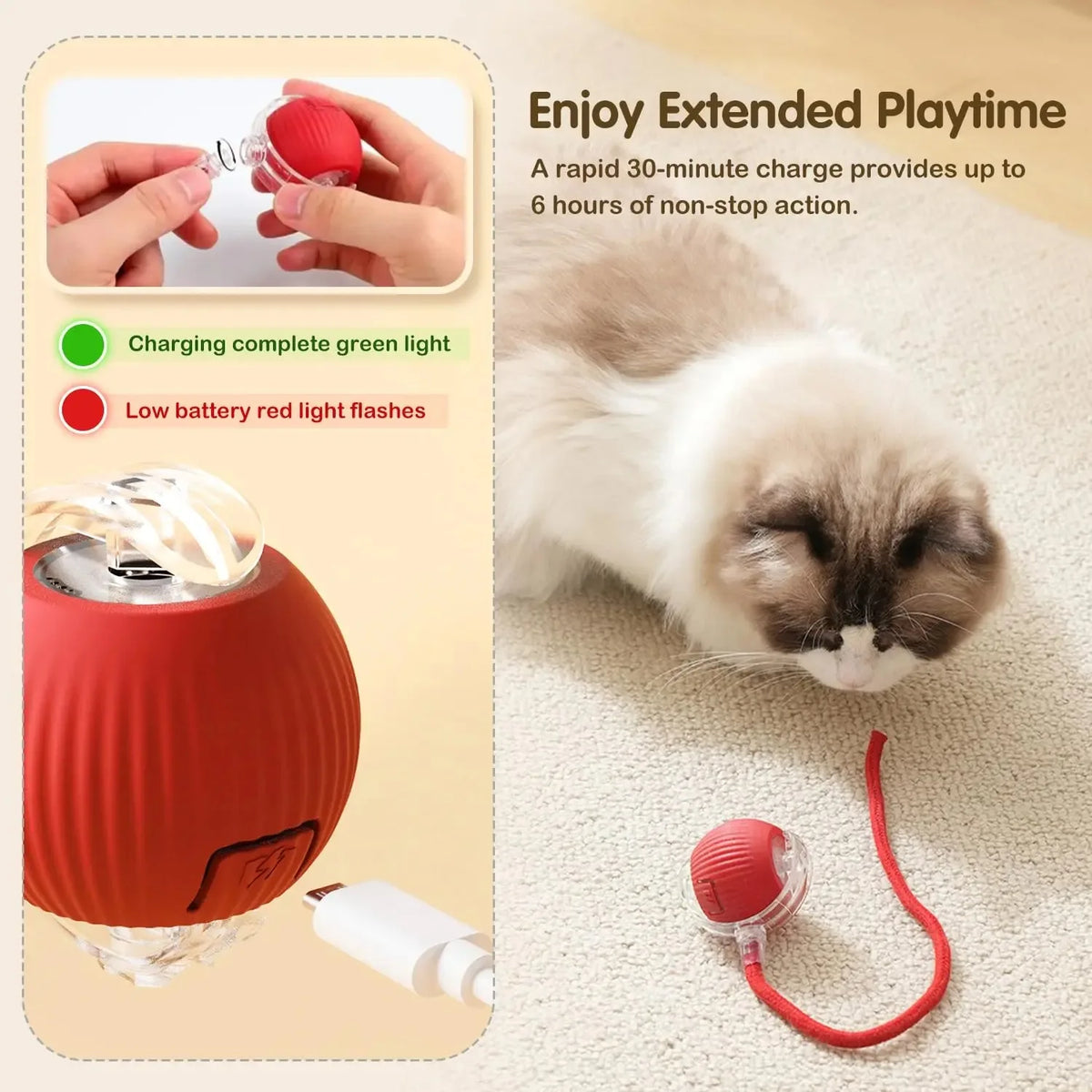 New Cat Interactive Ball Toy,Automatic Rolling Cat Ball Rechargeable,Smart Kitten Interactive Toy,Intelligent Balls Toy for Cat