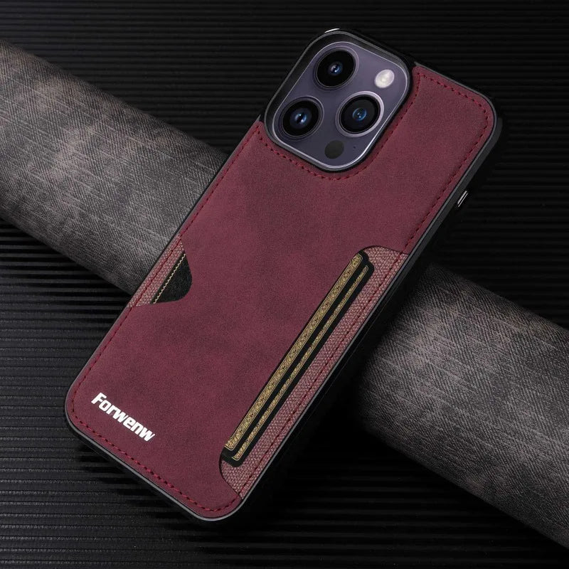 Retro Card Holder Phone Case for iPhone 18 17 16 15 14 13 12 11 Pro Max 17E Air XS XR SE 7 8 Plus Busines Wallet Leather Cover