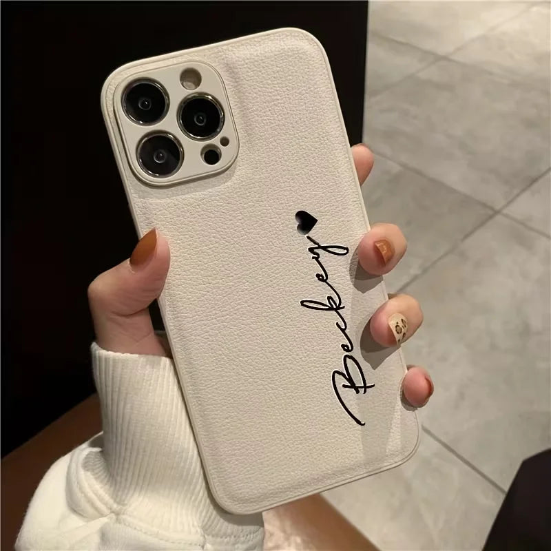 Personalized Customized DIY Name Stylish Faux Leather Phone Case For iPhone18 17 16 15 14 Pro Max Pro Shockproof Cover