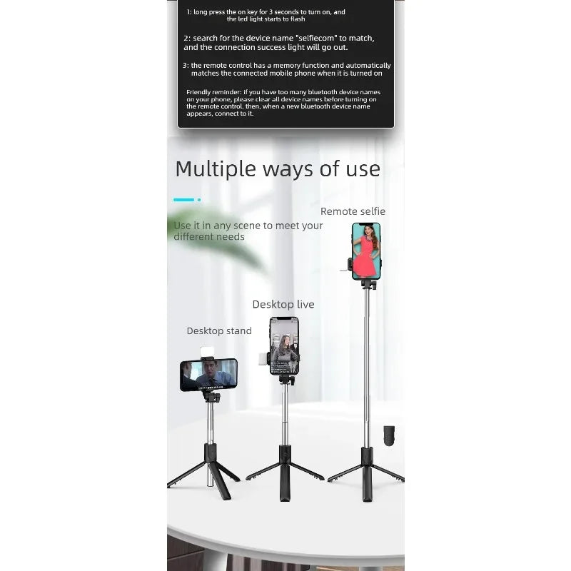 Mobile phone Bluetooth selfie stick live streaming fixed extension rod desktop stand all-in-one selfie tripod