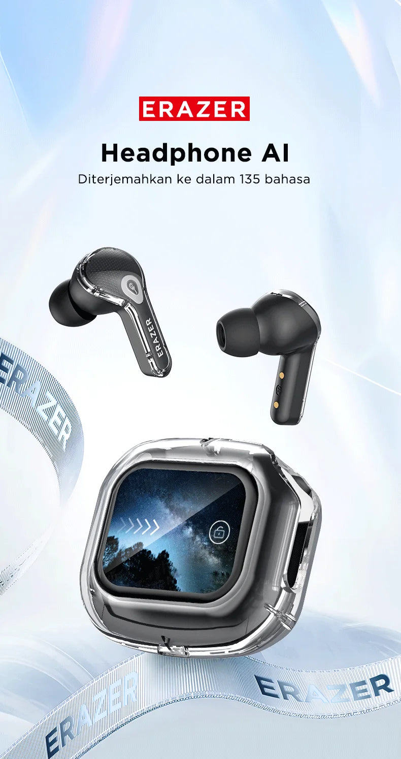 Low Latency Earphones ERAZER XP16 Wireless Earbuds AI Translation High-definition LCD Display For Music Sports Gaming Office