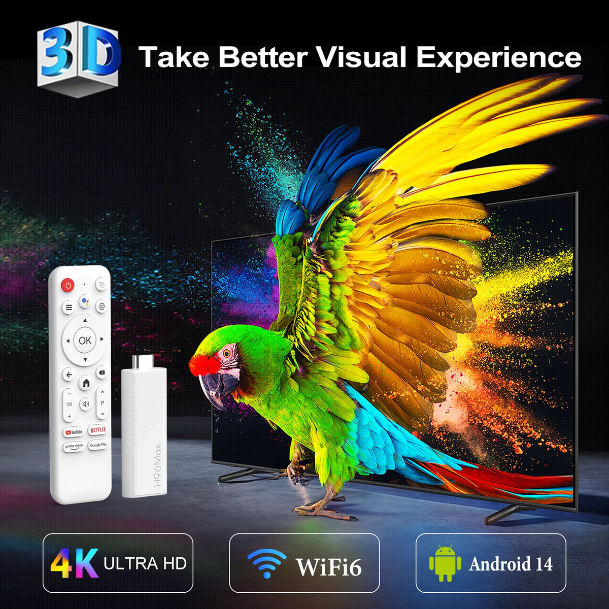 H96 MAX Android TV Stick Rockchip RK3518 with 2.4G Wifi 5G Wifi Dual 3518D 8GB 16GB 4K 3D HDR Voice Remote DC 5V 2A