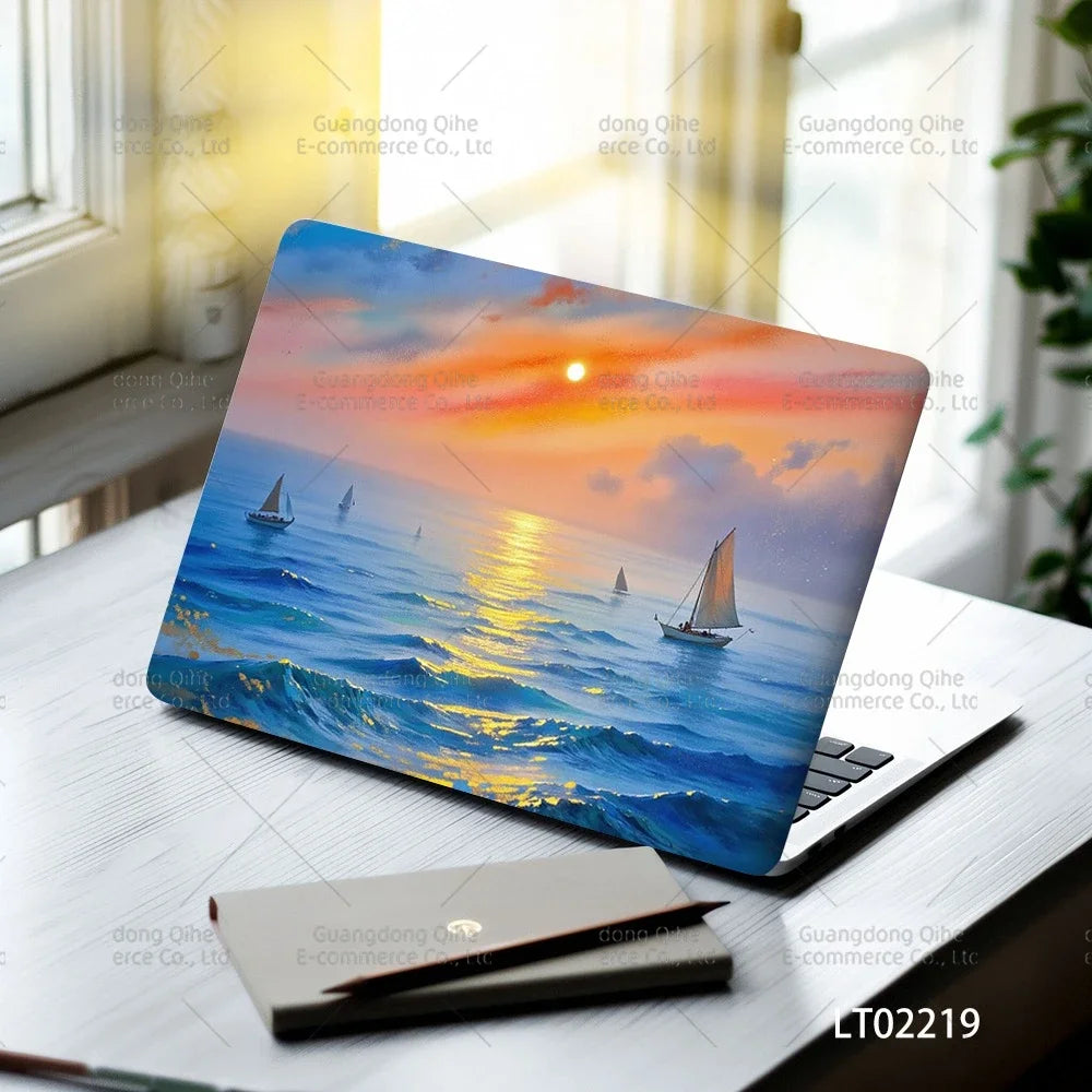 2PCS Scenery Oil Painting Laptop Stickers Set Flower Art Waterproof PVC Decals MacBook Traditional Ink Style Computer Skin