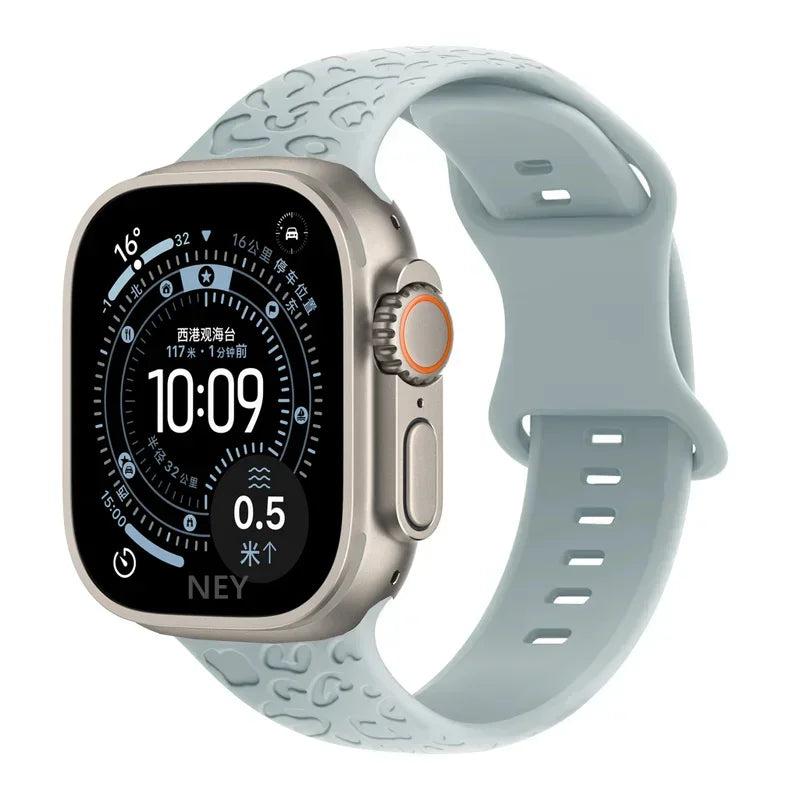 Engraved Strap For Apple Watch Band ultra 49mm 41mm-44-42mm 46mm Sport Silicone Leopard bracelet iWatch Series 11 10 9 8 7 se 6