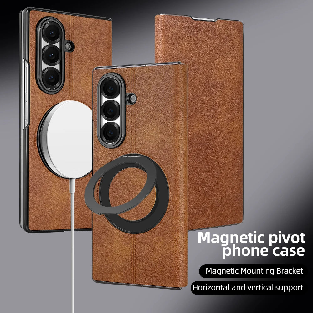 Magnetic Plain PU Leather Flip Phone Case With 360° Rotatable Ring Kickstand Holder for Samsung For Galaxy Z Fold 8 Ultra 7/6