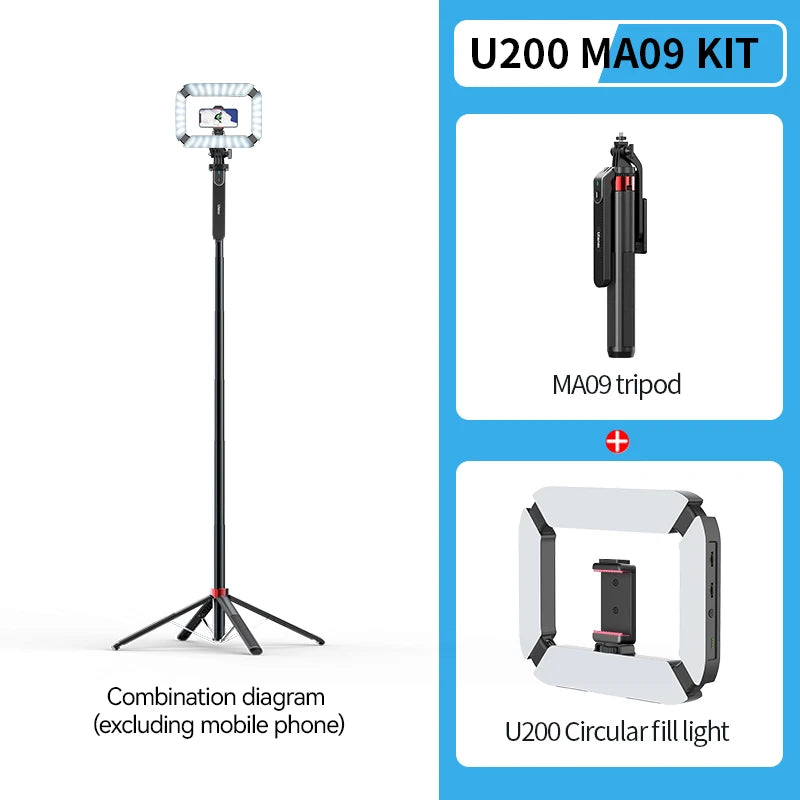 Ulanzi MA09 1.74m Selfie Stick Tripod for iPhone 17 15 Android Phone w Remote Control Panoramic Ball Head Holder U200 VL49 Kit