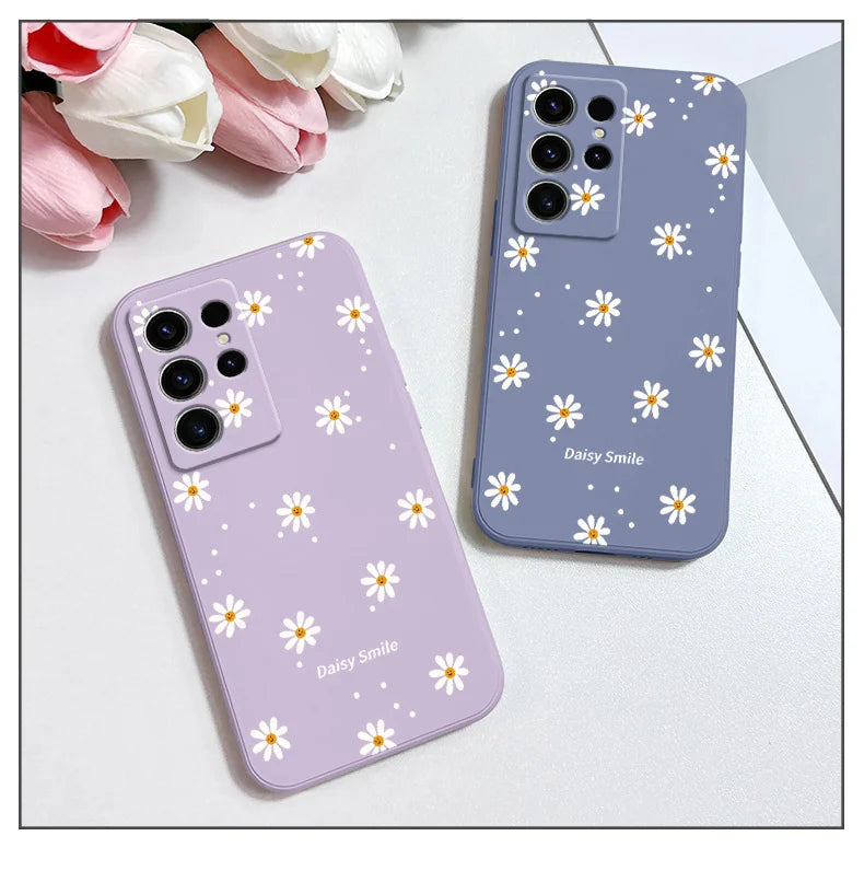 Smiling Daisy Phone Case For Samsung Galaxy S25 S24 S23 S22 S21 S20 S10 S10E Ultra Plus FE Note 20 Ultra Plus Cover