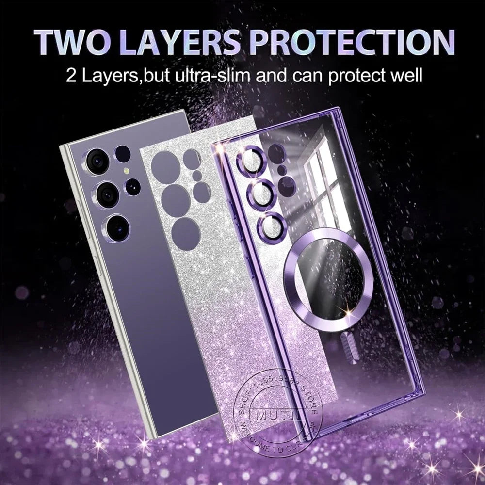For Samsung Galaxy S26 S25 S24 S23 S22 S21 S20 Plus FE Case Note20 Ultra S24FE Plating Glitter Wireless Bling Cover Girls Women