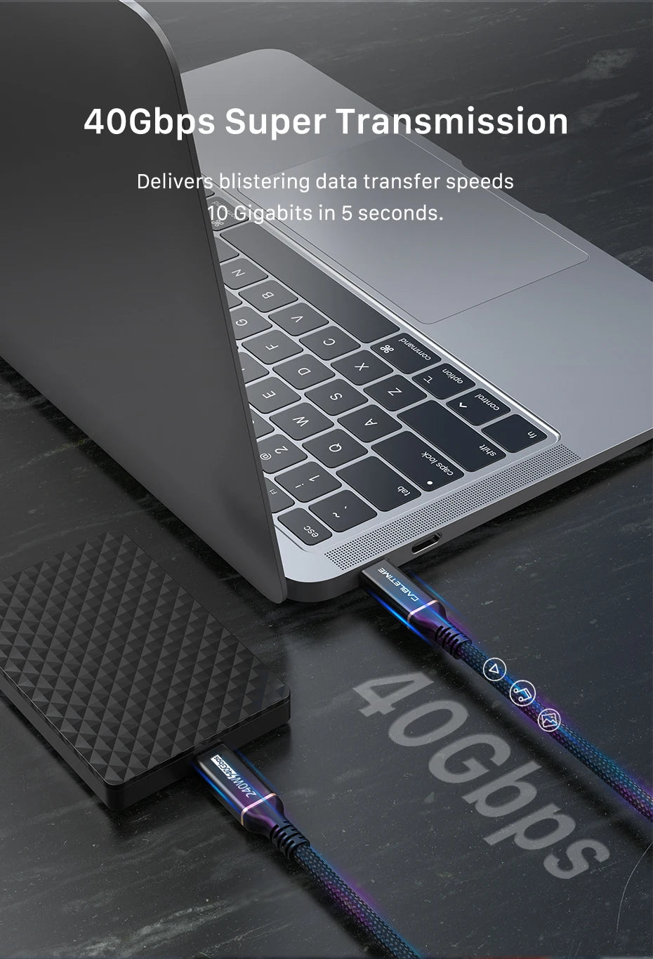 CABLETIME USB C to USB C Cable PD 240W Thunderbolt 4 40Gbps Type C to C 8K 60Hz Cable for Macbook Pro Fast Charge Cable