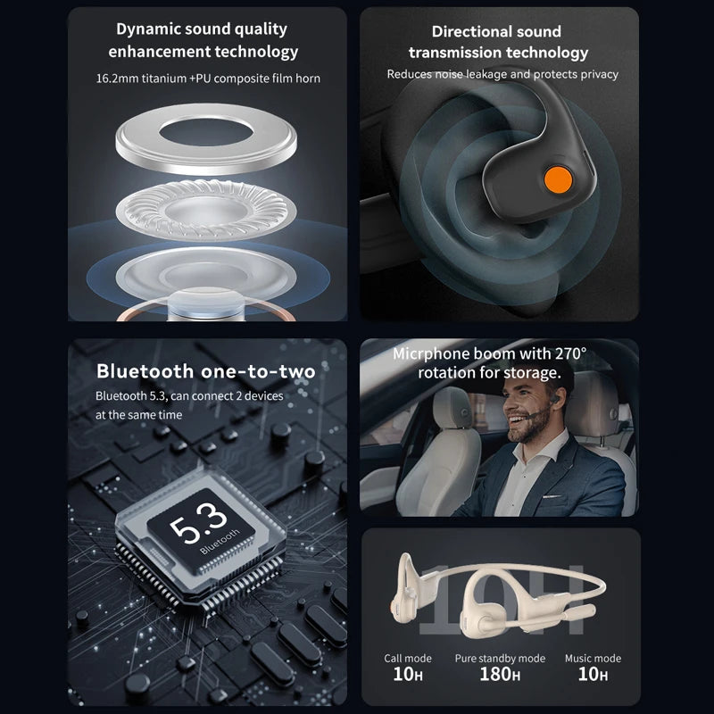 DG09 Bone Conduction Headphone Wireless Bluetooth 5.3 Headset Outdoor Sport Earphones IPX5 Waterproof Hands-free with Microphone