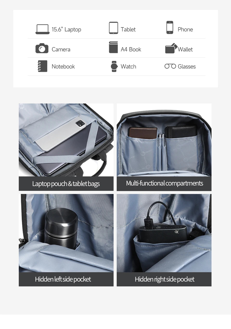 Tigernu Thin Backpack Men Laptop Backpack 15.6inch Bags College School Backpack Slim Backpack Male Travel Backpack USB Knapsacks