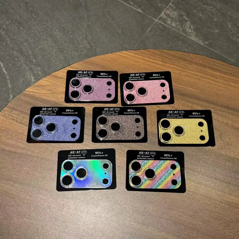 Glitter Bling Full Camera Shield Protector For iPhone 14 15 16 17 Pro Max Lens Guard Tempered Glass Film Ring Back Cover