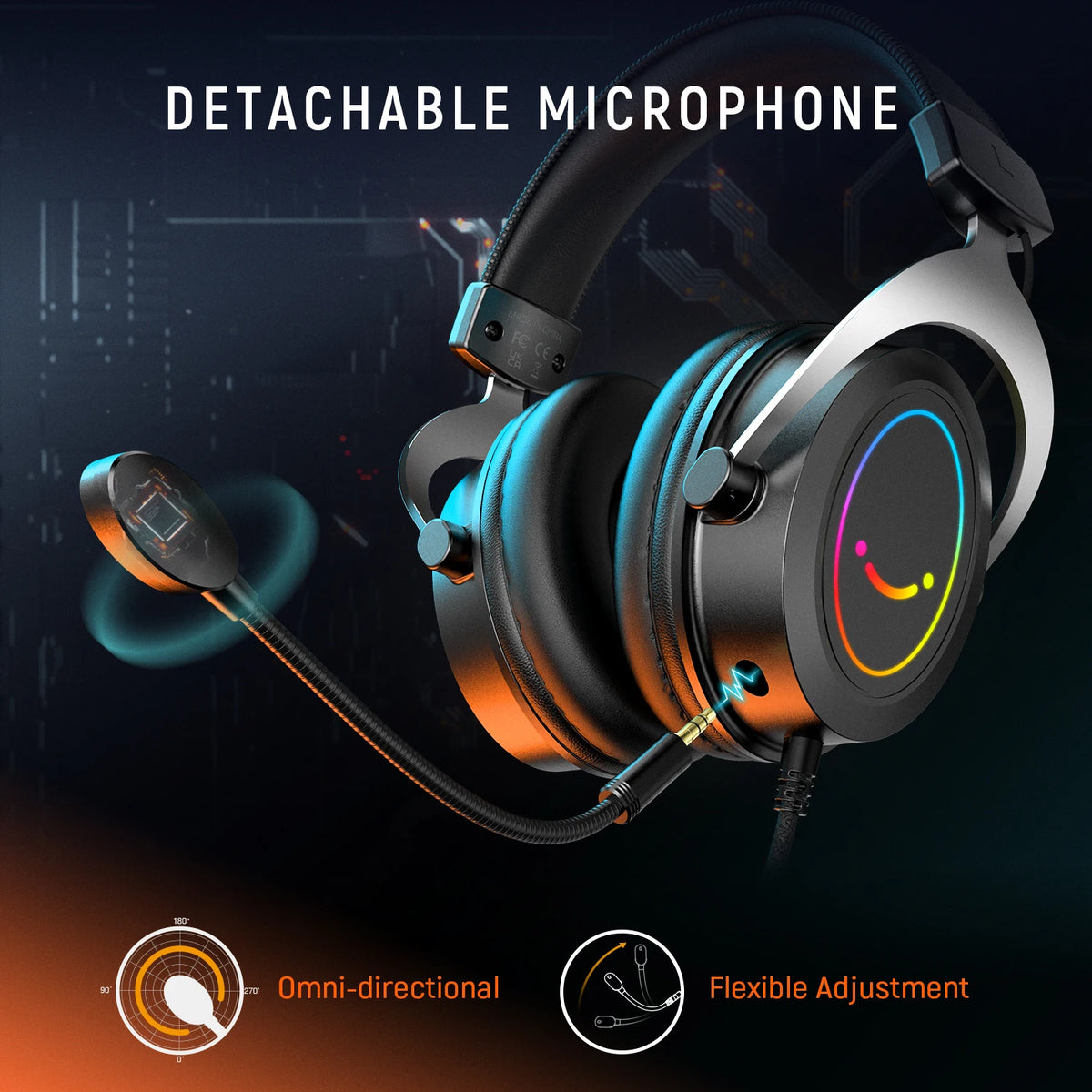 FIFINE Gaming RGB Headset with Line Control/Detachable Mic,3.5mm Over-ear Headphone for PC,PS4/5,Switch,Xbox,Mobile-AMPLIGAME H3