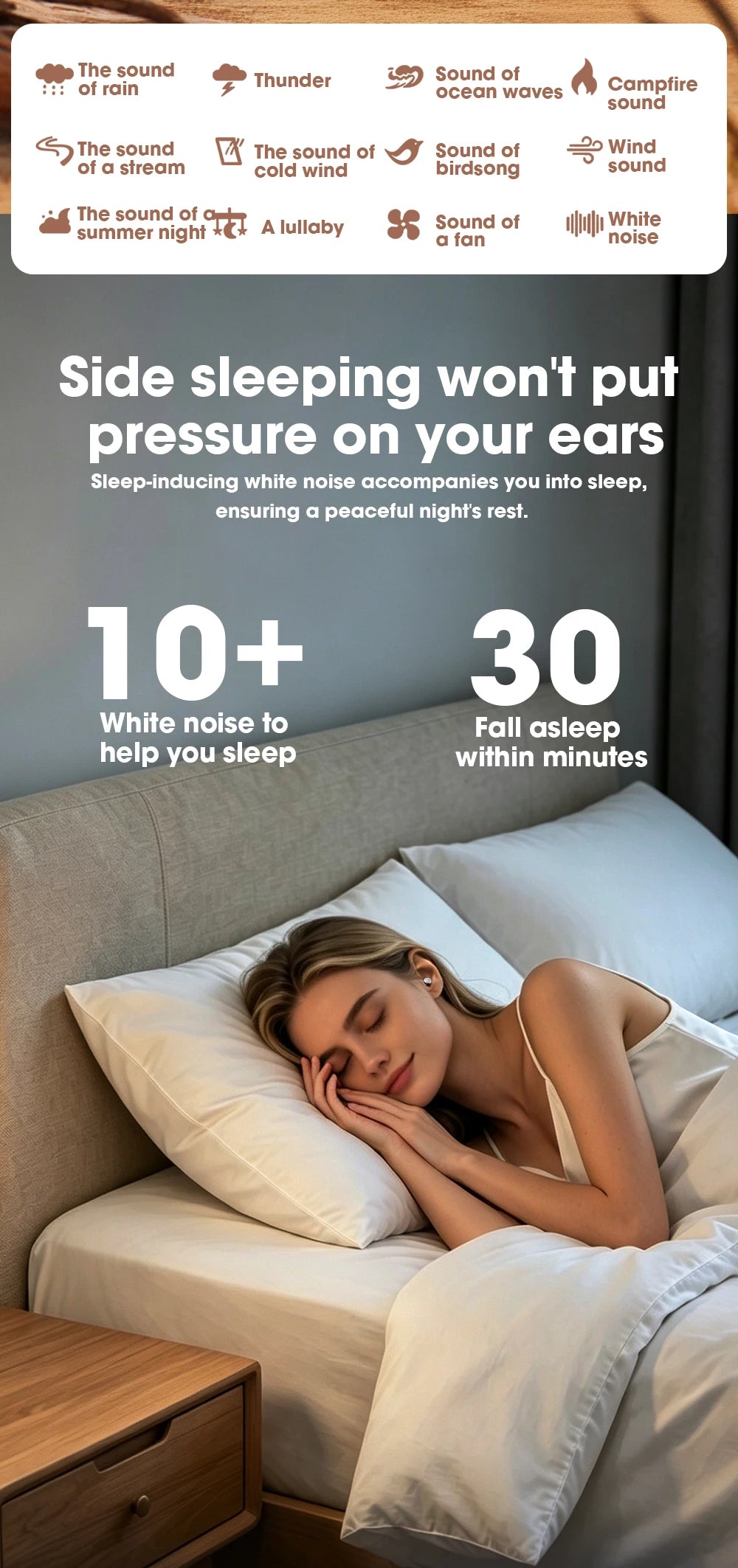 HTC NE90 TWS Sleep Bluetooth Earphones Wireless Bluetooth 5.3 Stereo Headphones Mini Sleeping Earbuds Long Battery Touch Control