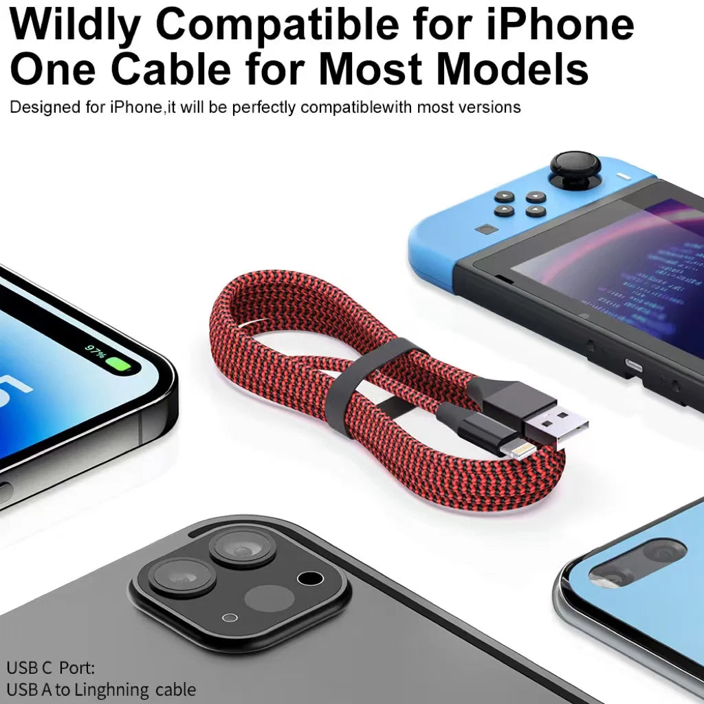 LAIHONEN MFi Certified 1PC/3PCS 10FT USB‑A to Lightning Cable Fast Charging Data Cord for iPhone 14 13 12 X XR