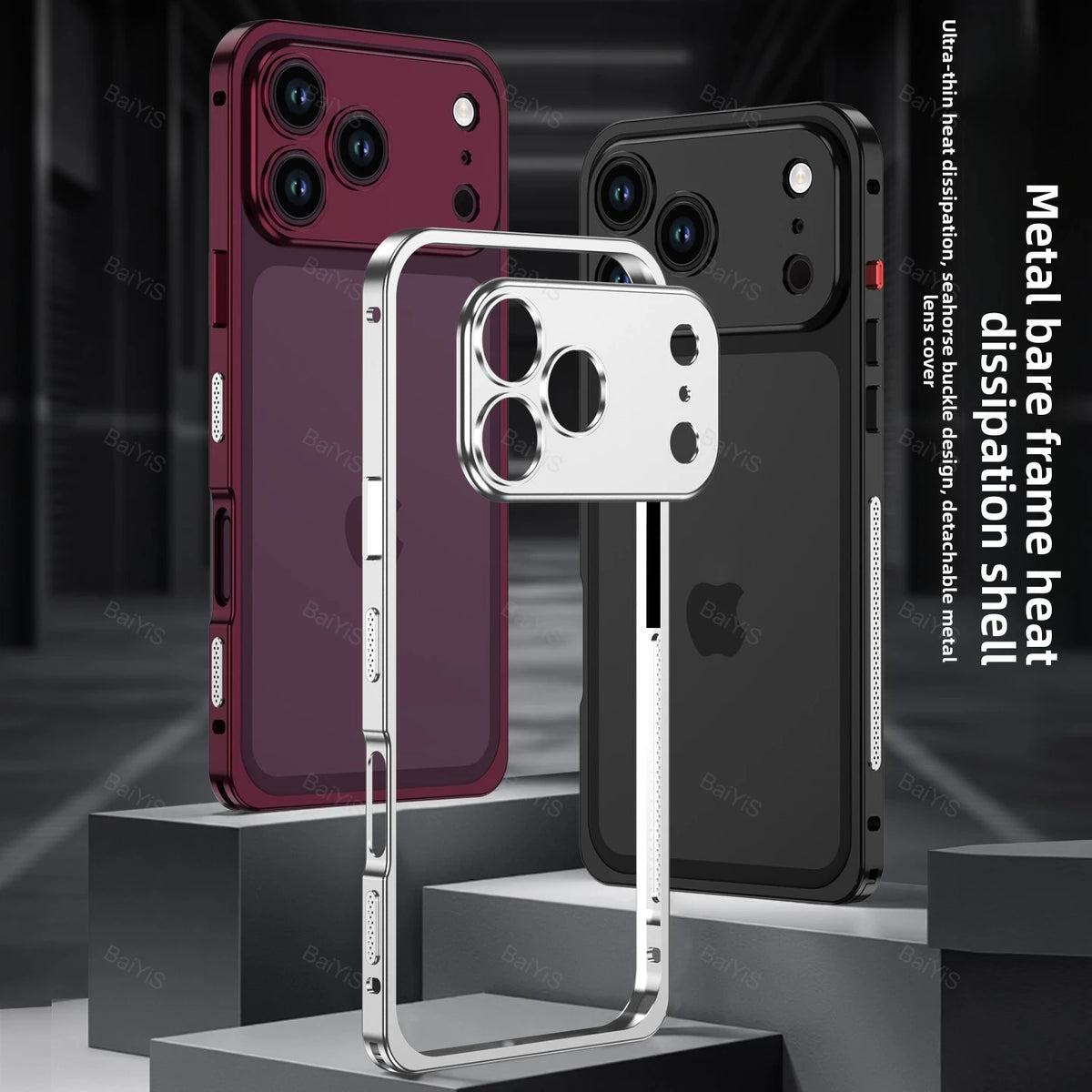 Luxury Metal Alloy Lens Protector Frame Phone Case For iPhone 18 17 16 15 14 13 Pro Max Plus Heat Dissipation Shockproof Cover
