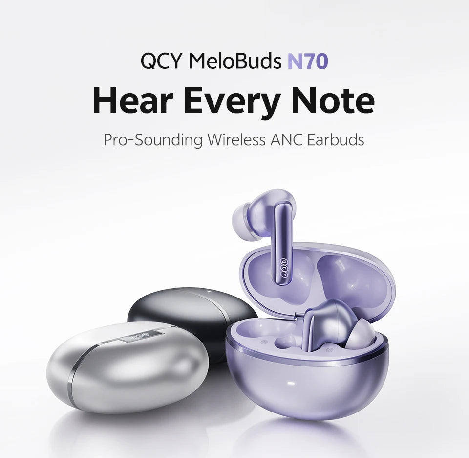 QCY HT18 MeloBuds N70 Wireless Earphones Bluetooth 6.0 Hi-Res with LDAC Audio Earbuds Hybrid ANC Dual Driver Headsets 50Hrs IPX5