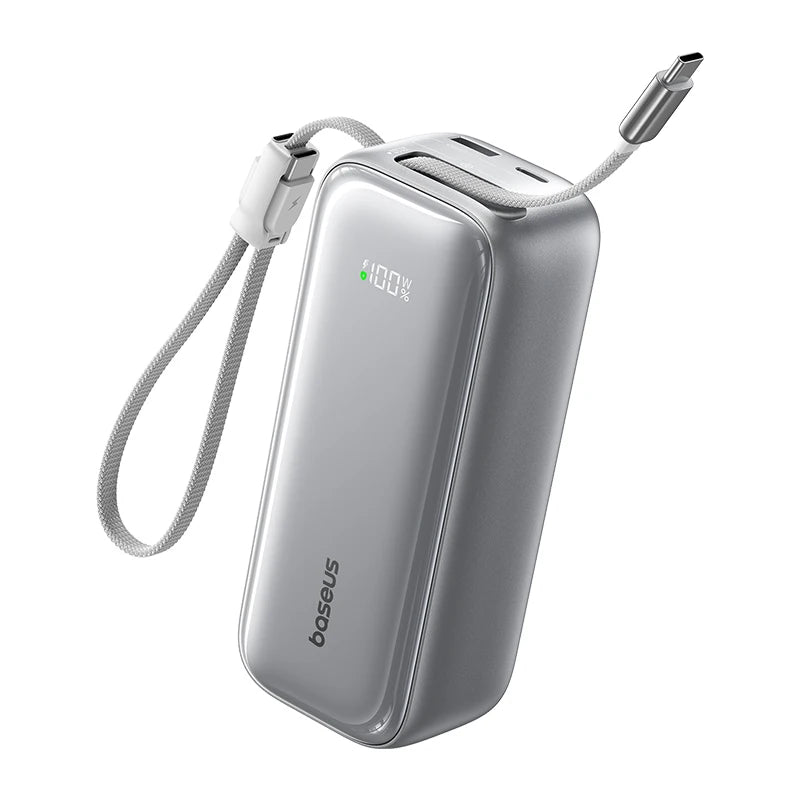Baseus 100W 20000mAh Power Bank Retractable USB-C Cable for iPhone 18 Duo 17 Pro Max Samsung S26 Portable Charger for Laptop