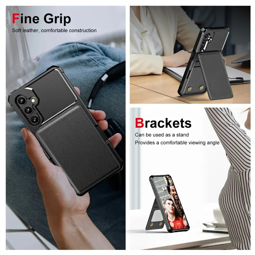 Card Slots Wallet Stand Case For Samsung Galaxy S26 S25 S24 S23 S22 S21 Ultra Plus FE A57 A37 A56 A36 A26 A55 A35 A54 A34 Cover